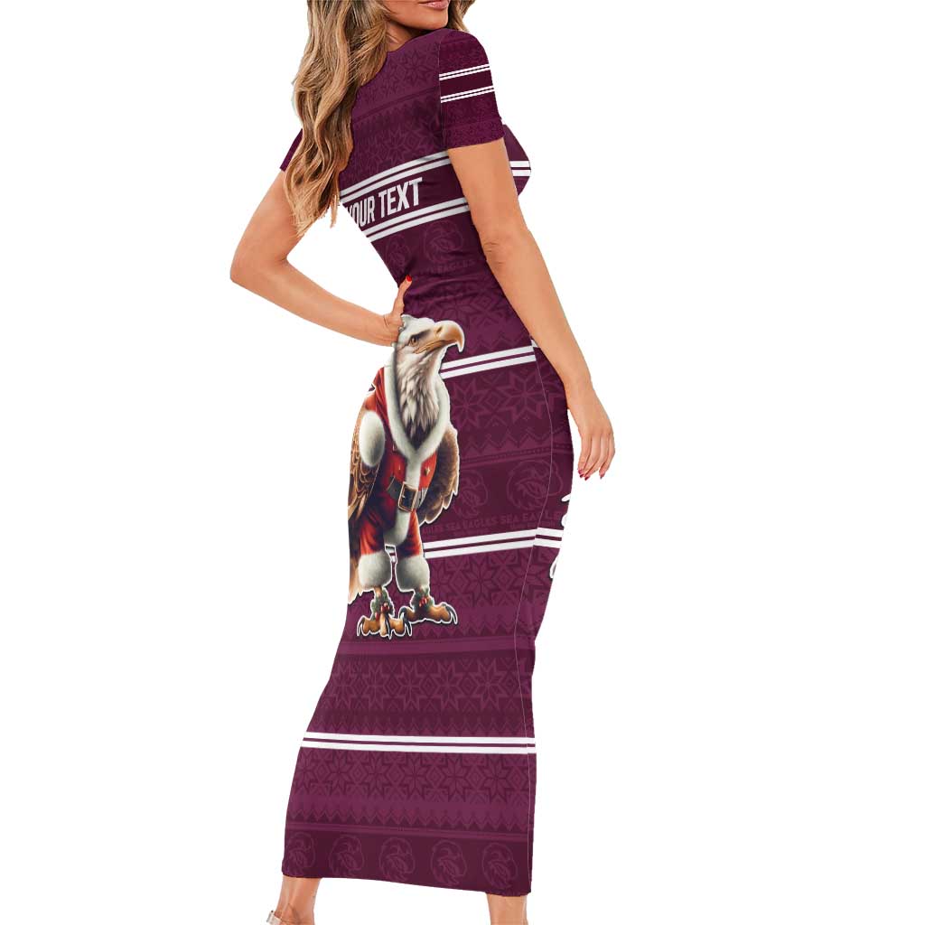 NRL Manly Warringah Christmas Personalised Short Sleeve Bodycon Dress with Sea Eagles Mascot