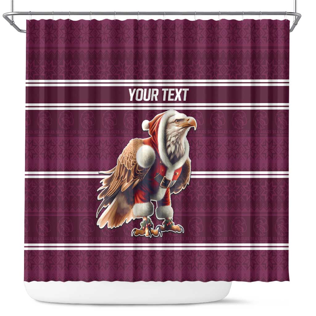 NRL Manly Warringah Christmas Personalised Shower Curtain with Sea Eagles Mascot