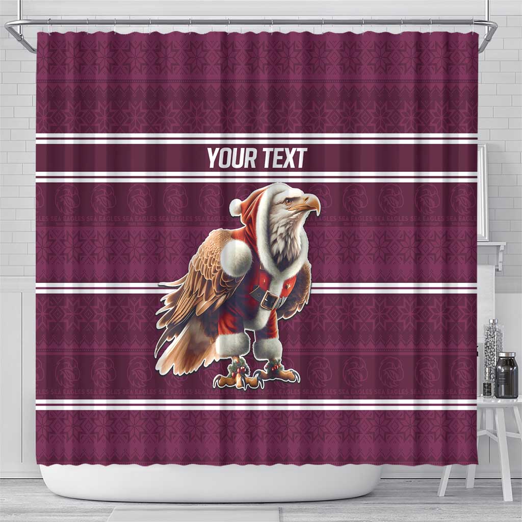 NRL Manly Warringah Christmas Personalised Shower Curtain with Sea Eagles Mascot