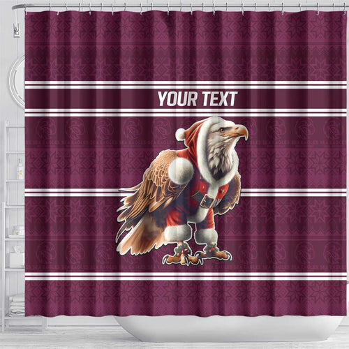 NRL Manly Warringah Christmas Personalised Shower Curtain with Sea Eagles Mascot