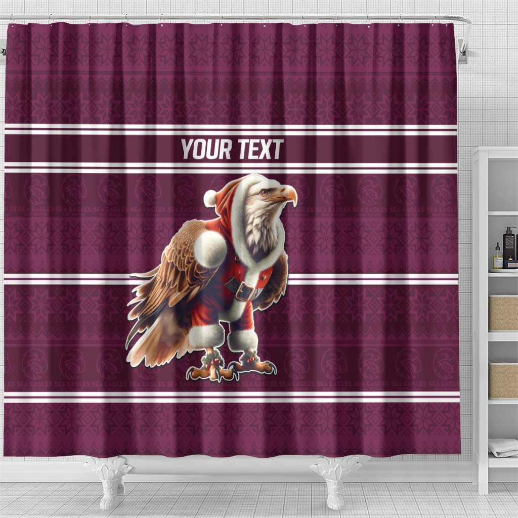 NRL Manly Warringah Christmas Personalised Shower Curtain with Sea Eagles Mascot