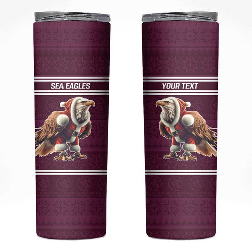 NRL Manly Warringah Christmas Personalised Skinny Tumbler with Sea Eagles Mascot