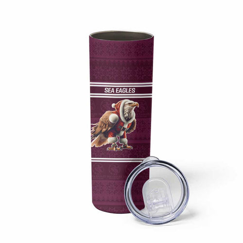 NRL Manly Warringah Christmas Personalised Skinny Tumbler with Sea Eagles Mascot