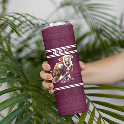 NRL Manly Warringah Christmas Personalised Skinny Tumbler with Sea Eagles Mascot