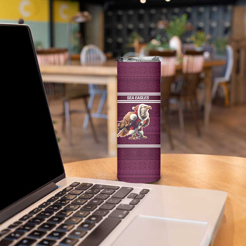 NRL Manly Warringah Christmas Personalised Skinny Tumbler with Sea Eagles Mascot