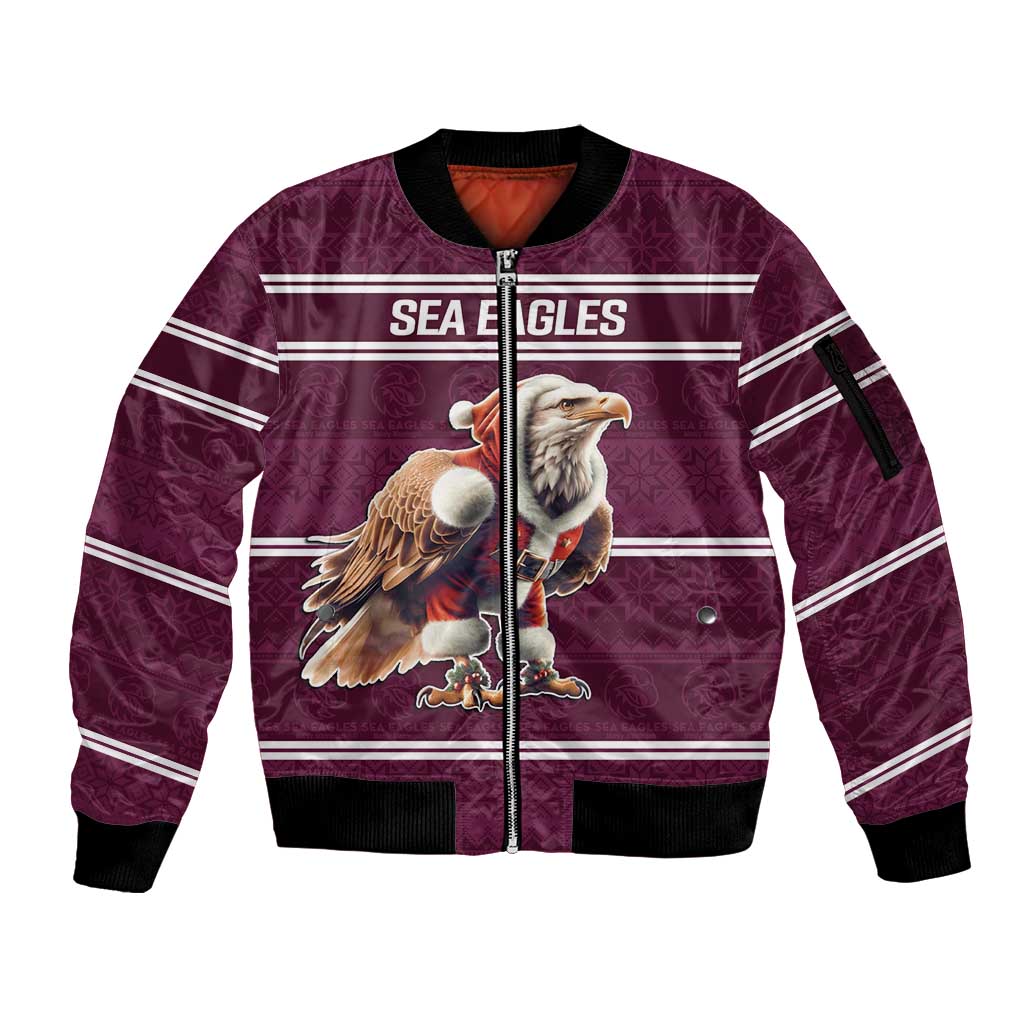 NRL Manly Warringah Christmas Personalised Sleeve Zip Bomber Jacket with Sea Eagles Mascot