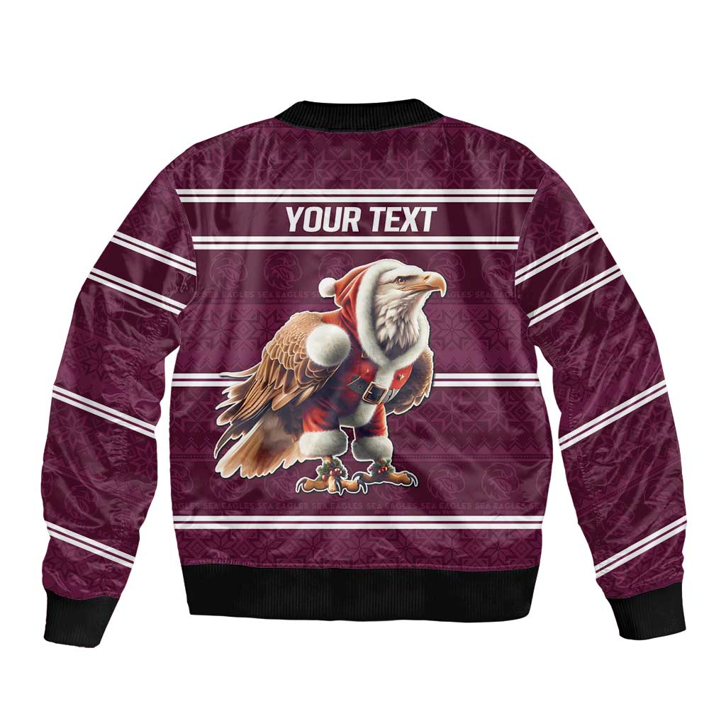 NRL Manly Warringah Christmas Personalised Sleeve Zip Bomber Jacket with Sea Eagles Mascot