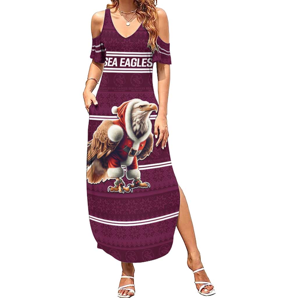 NRL Manly Warringah Christmas Personalised Summer Maxi Dress with Sea Eagles Mascot