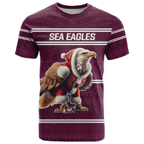 NRL Manly Warringah Christmas Personalised T Shirt with Sea Eagles Mascot