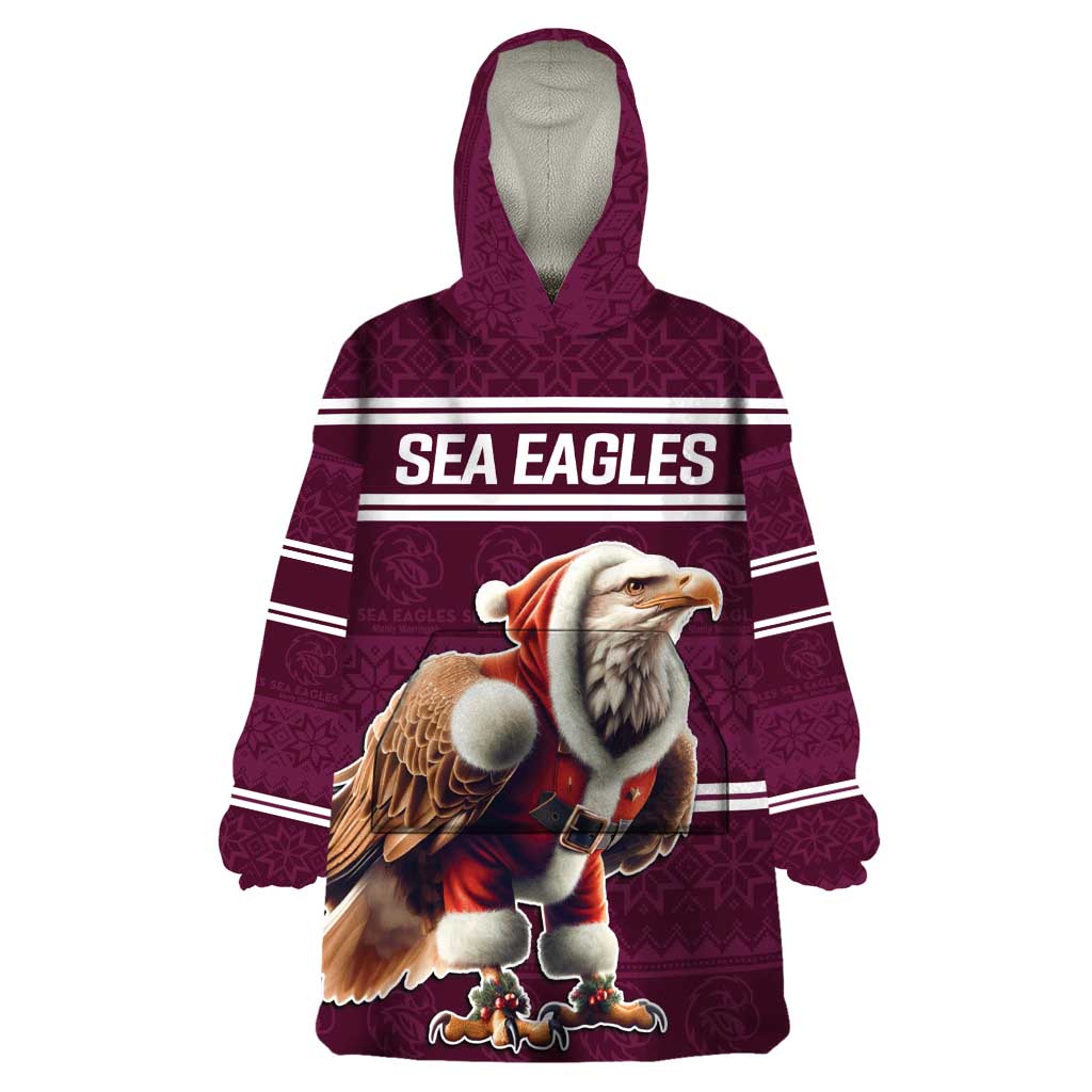 NRL Manly Warringah Christmas Personalised Wearable Blanket Hoodie with Sea Eagles Mascot