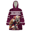 NRL Manly Warringah Christmas Personalised Wearable Blanket Hoodie with Sea Eagles Mascot