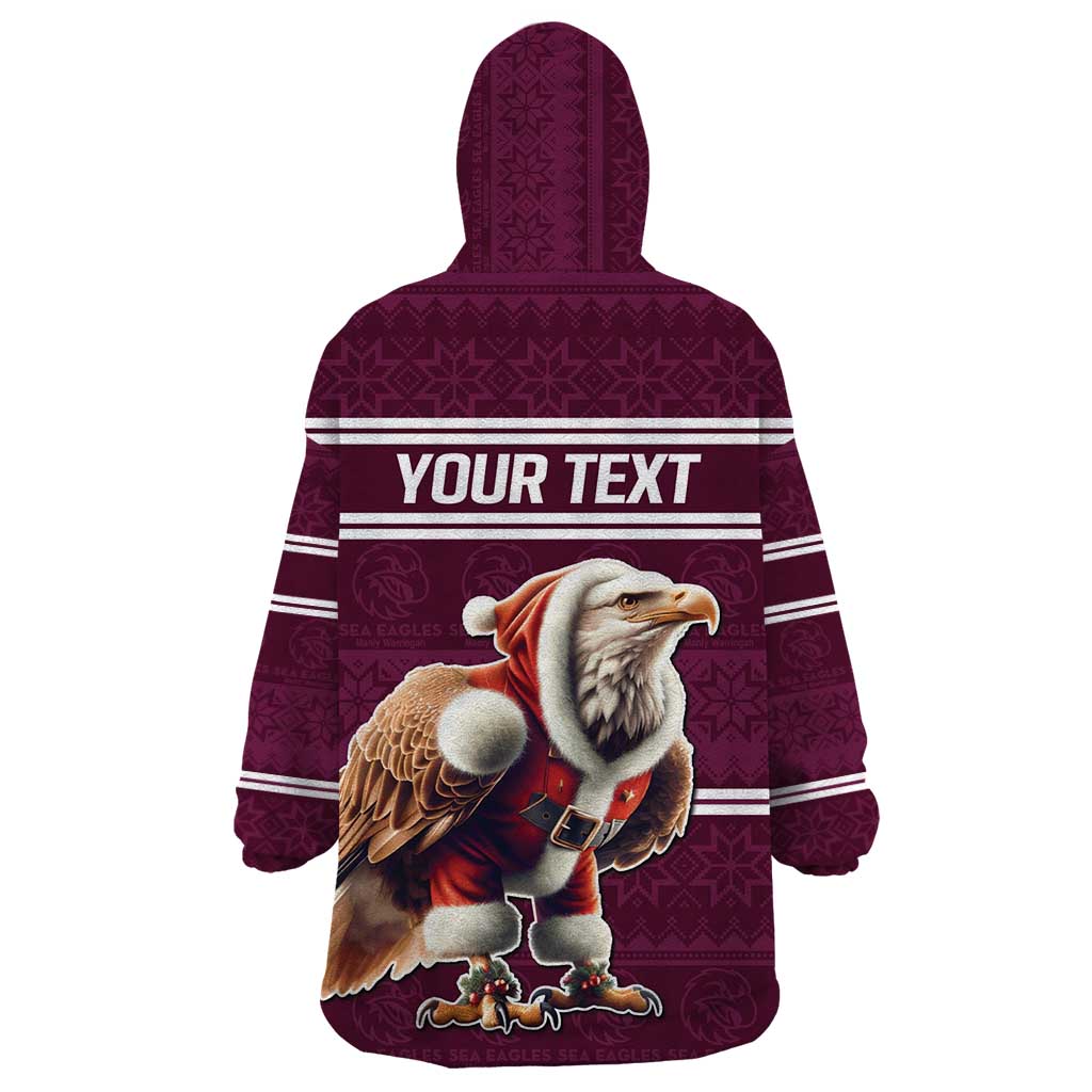 NRL Manly Warringah Christmas Personalised Wearable Blanket Hoodie with Sea Eagles Mascot