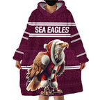 NRL Manly Warringah Christmas Personalised Wearable Blanket Hoodie with Sea Eagles Mascot