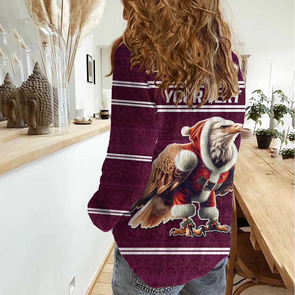 NRL Manly Warringah Christmas Personalised Women Casual Shirt with Sea Eagles Mascot