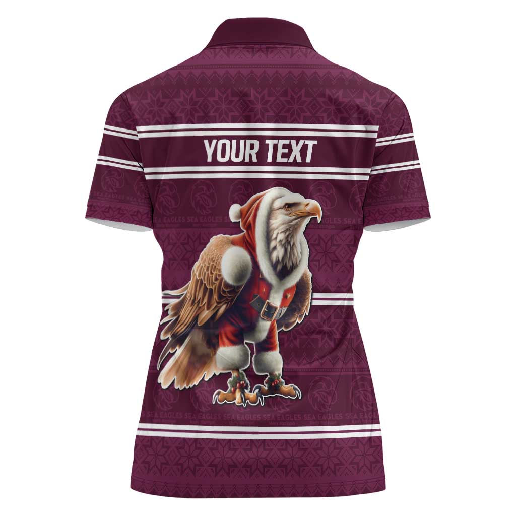 NRL Manly Warringah Christmas Personalised Women Polo Shirt with Sea Eagles Mascot