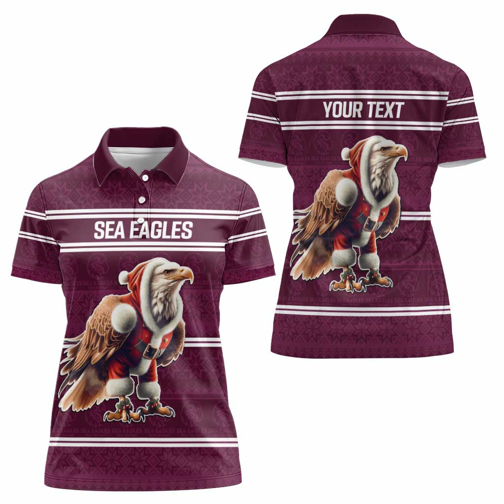 NRL Manly Warringah Christmas Personalised Women Polo Shirt with Sea Eagles Mascot