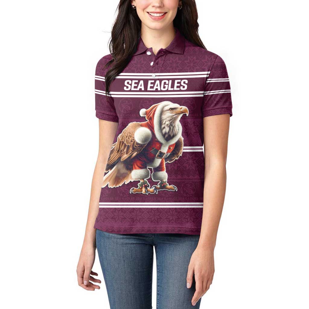 NRL Manly Warringah Christmas Personalised Women Polo Shirt with Sea Eagles Mascot