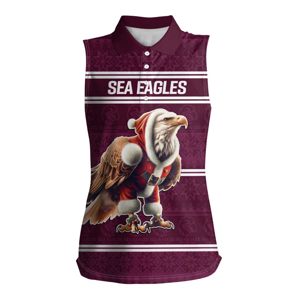 NRL Manly Warringah Christmas Personalised Women Sleeveless Polo Shirt with Sea Eagles Mascot