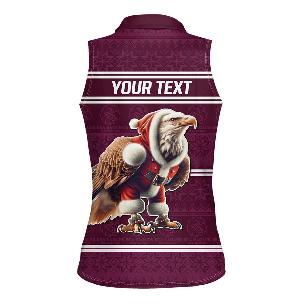 NRL Manly Warringah Christmas Personalised Women Sleeveless Polo Shirt with Sea Eagles Mascot