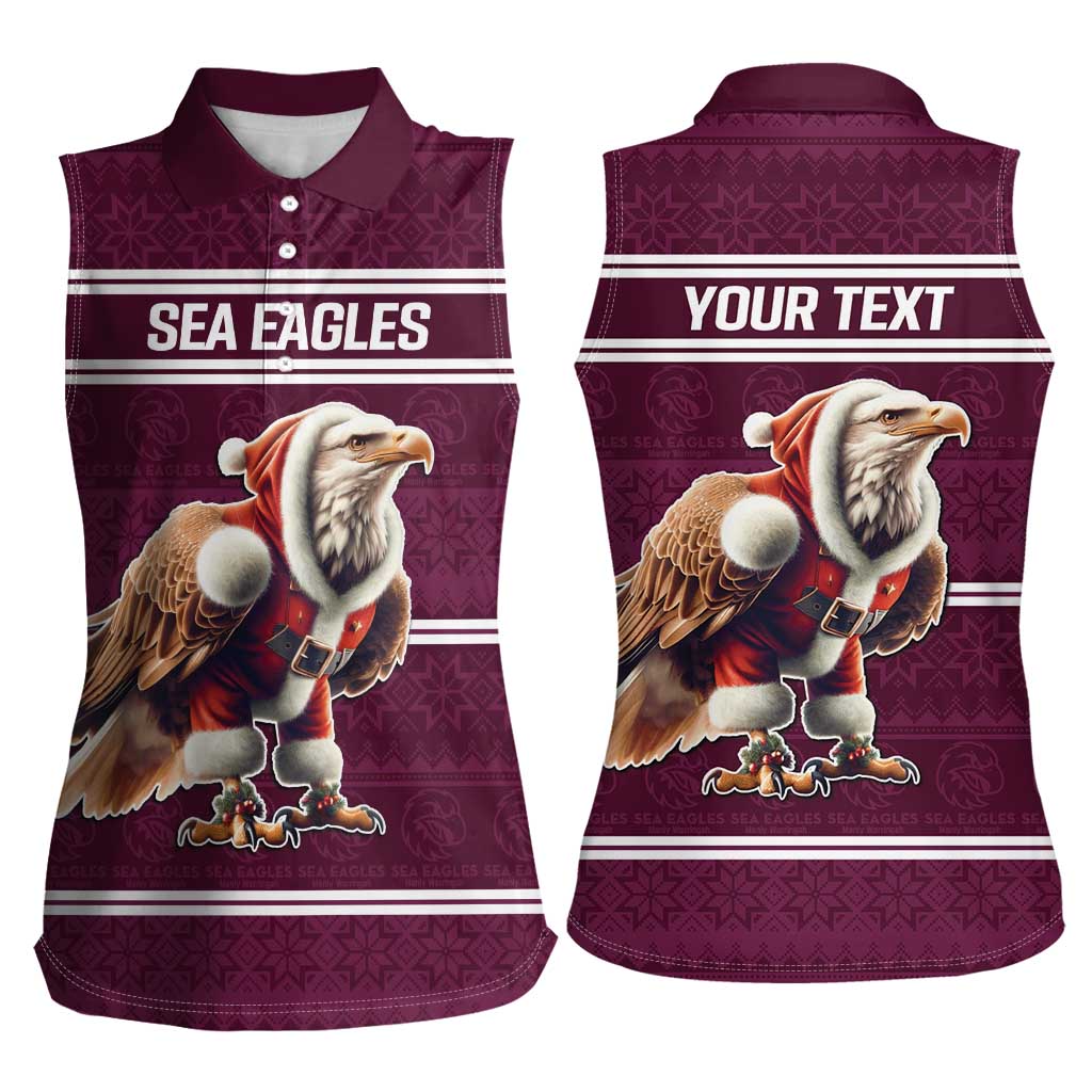 NRL Manly Warringah Christmas Personalised Women Sleeveless Polo Shirt with Sea Eagles Mascot