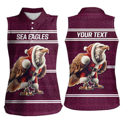 NRL Manly Warringah Christmas Personalised Women Sleeveless Polo Shirt with Sea Eagles Mascot