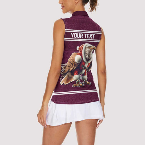 NRL Manly Warringah Christmas Personalised Women Sleeveless Polo Shirt with Sea Eagles Mascot