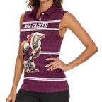 NRL Manly Warringah Christmas Personalised Women Sleeveless Polo Shirt with Sea Eagles Mascot