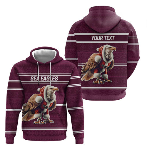 NRL Manly Warringah Christmas Personalised Zip Hoodie with Sea Eagles Mascot