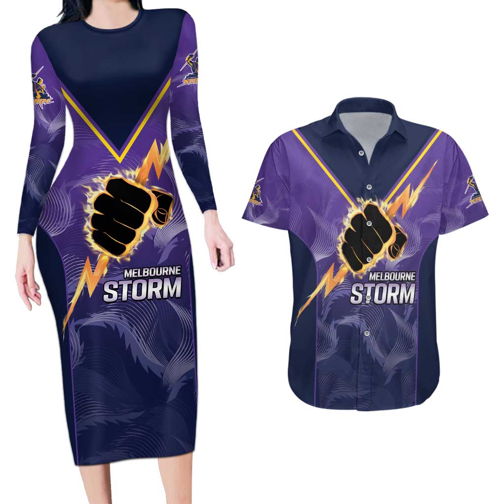 NRL Storm Custom Couples Matching Long Sleeve Bodycon Dress and Hawaiian Shirt Minimalism Style