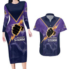 NRL Storm Custom Couples Matching Long Sleeve Bodycon Dress and Hawaiian Shirt Minimalism Style