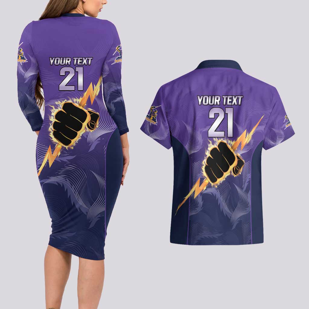 NRL Storm Custom Couples Matching Long Sleeve Bodycon Dress and Hawaiian Shirt Minimalism Style