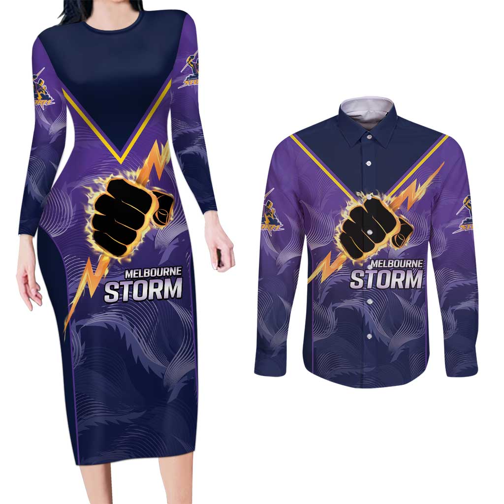 NRL Storm Custom Couples Matching Long Sleeve Bodycon Dress and Long Sleeve Button Shirt Minimalism Style