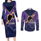 NRL Storm Custom Couples Matching Long Sleeve Bodycon Dress and Long Sleeve Button Shirt Minimalism Style