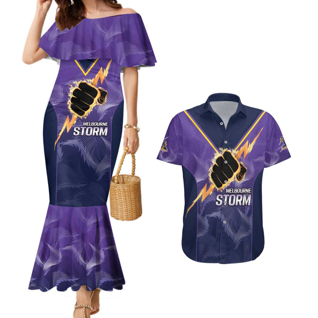 NRL Storm Custom Couples Matching Mermaid Dress and Hawaiian Shirt Minimalism Style