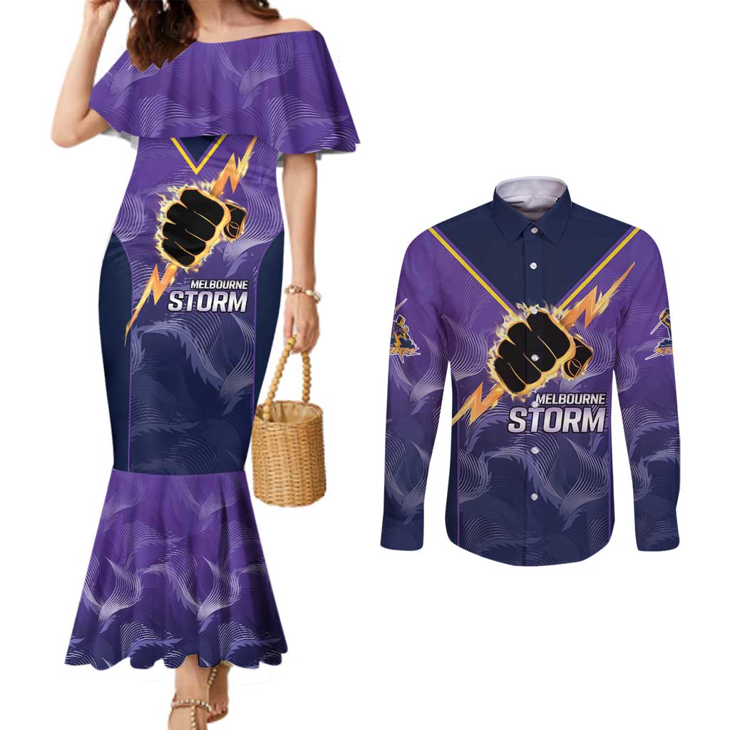 NRL Storm Custom Couples Matching Mermaid Dress and Long Sleeve Button Shirt Minimalism Style