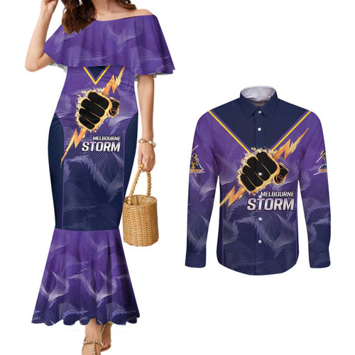 NRL Storm Custom Couples Matching Mermaid Dress and Long Sleeve Button Shirt Minimalism Style