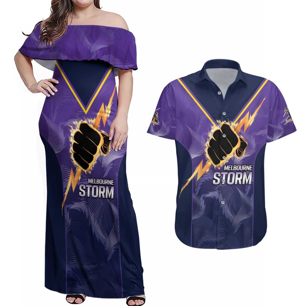 NRL Storm Custom Couples Matching Off Shoulder Maxi Dress and Hawaiian Shirt Minimalism Style