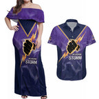 NRL Storm Custom Couples Matching Off Shoulder Maxi Dress and Hawaiian Shirt Minimalism Style