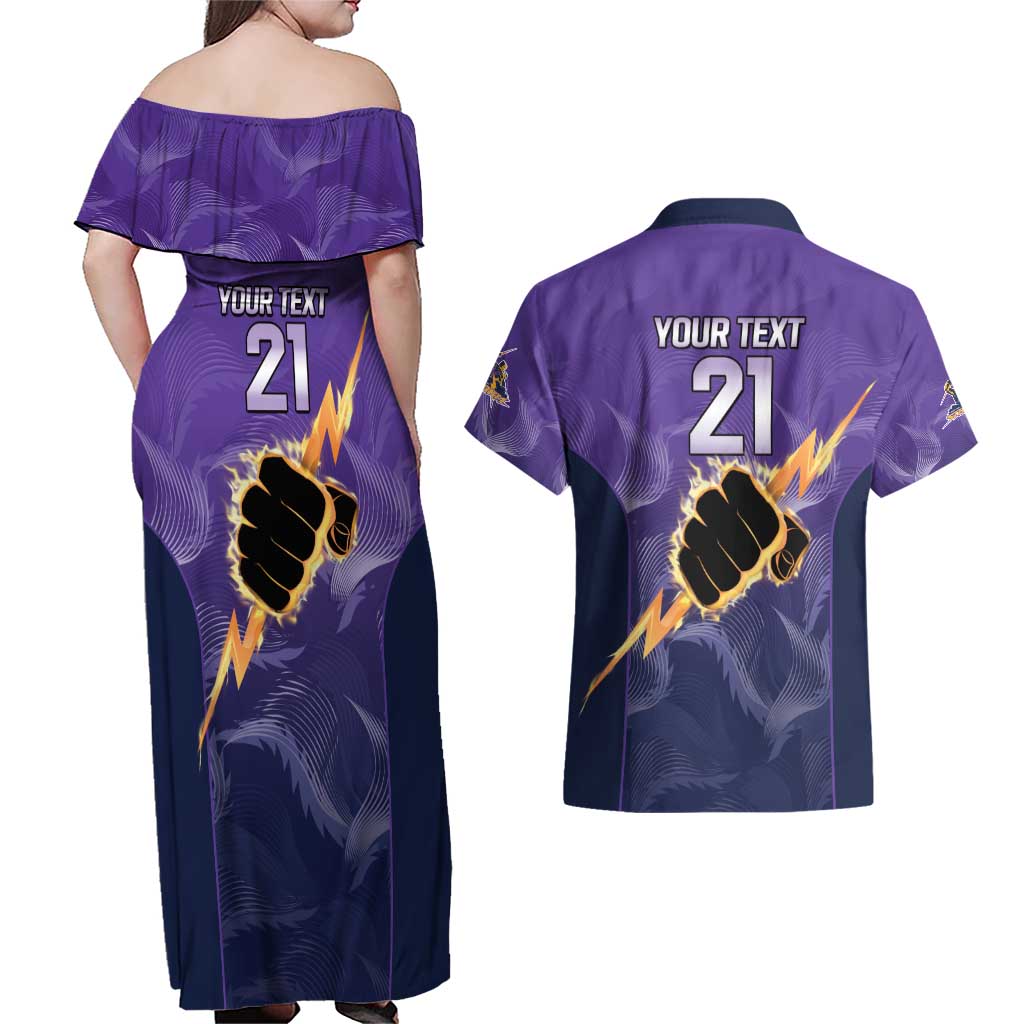 NRL Storm Custom Couples Matching Off Shoulder Maxi Dress and Hawaiian Shirt Minimalism Style