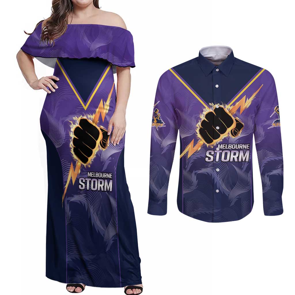 NRL Storm Custom Couples Matching Off Shoulder Maxi Dress and Long Sleeve Button Shirt Minimalism Style
