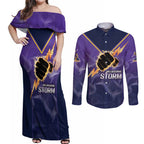 NRL Storm Custom Couples Matching Off Shoulder Maxi Dress and Long Sleeve Button Shirt Minimalism Style