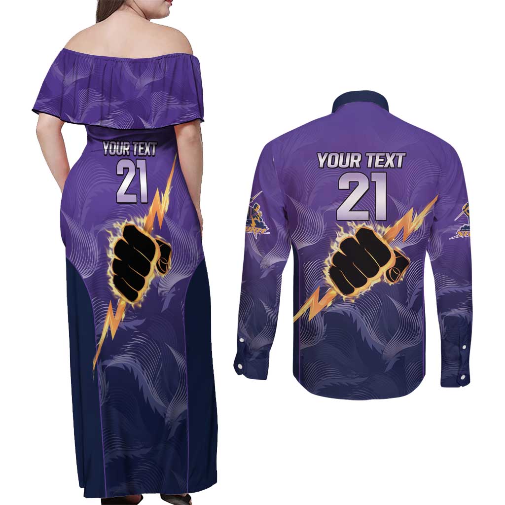 NRL Storm Custom Couples Matching Off Shoulder Maxi Dress and Long Sleeve Button Shirt Minimalism Style