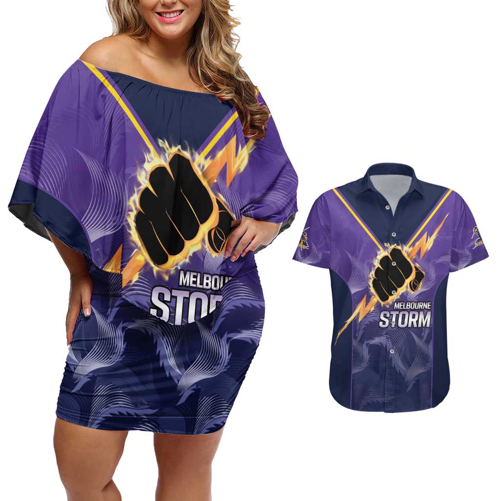 NRL Storm Custom Couples Matching Off Shoulder Short Dress and Hawaiian Shirt Minimalism Style