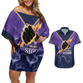NRL Storm Custom Couples Matching Off Shoulder Short Dress and Hawaiian Shirt Minimalism Style