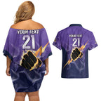 NRL Storm Custom Couples Matching Off Shoulder Short Dress and Hawaiian Shirt Minimalism Style