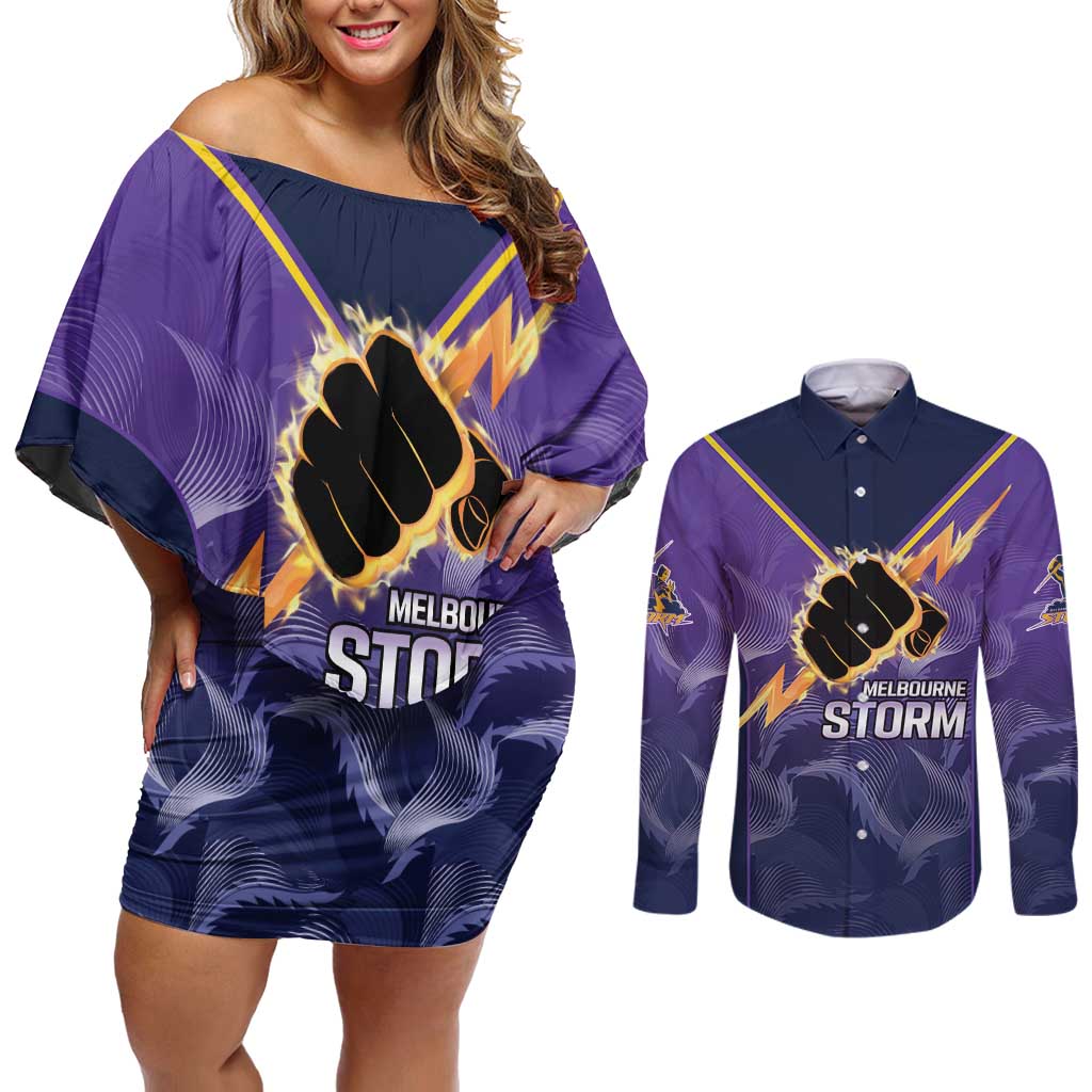 NRL Storm Custom Couples Matching Off Shoulder Short Dress and Long Sleeve Button Shirt Minimalism Style