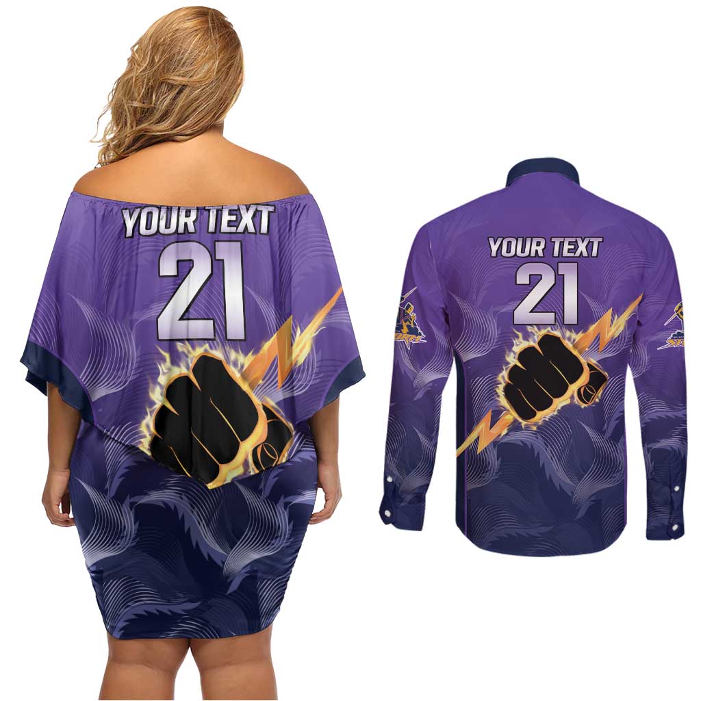 NRL Storm Custom Couples Matching Off Shoulder Short Dress and Long Sleeve Button Shirt Minimalism Style