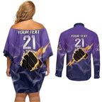 NRL Storm Custom Couples Matching Off Shoulder Short Dress and Long Sleeve Button Shirt Minimalism Style