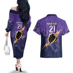 NRL Storm Custom Couples Matching Off The Shoulder Long Sleeve Dress and Hawaiian Shirt Minimalism Style