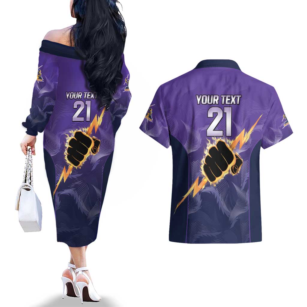 NRL Storm Custom Couples Matching Off The Shoulder Long Sleeve Dress and Hawaiian Shirt Minimalism Style